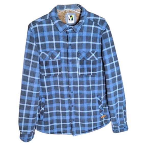 Voyager Men's Large Blue Plaid Super Plush Sherpa Lined Snap Shirt jacket - Picture 2 of 8